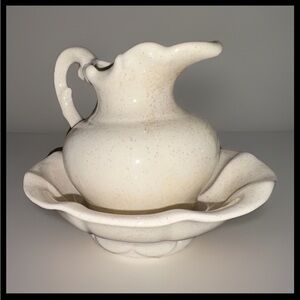 Vintage Cream Speckled Ceramic Mini Pitcher and Bowl Wash Basin Set